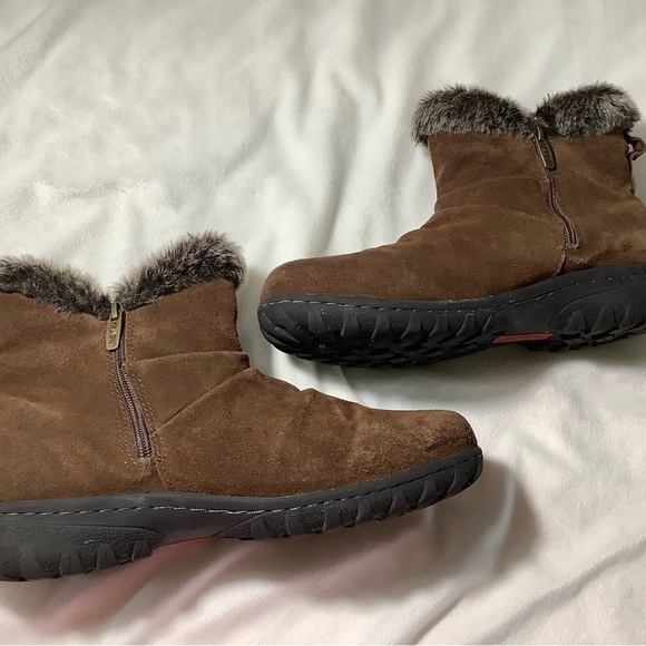 Khombu brown leather faux fur zip up boots size 10 - Picture 6 of 11